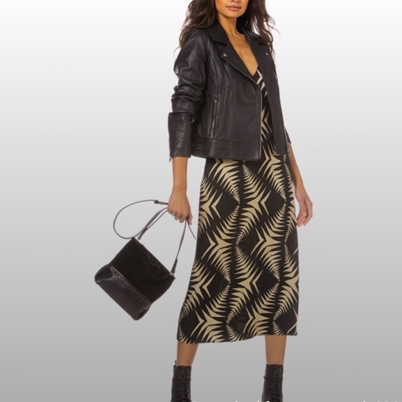 Ba&sh Napi Geometric Printed Satin Midi Dress Size Large - Picture 6 of 10